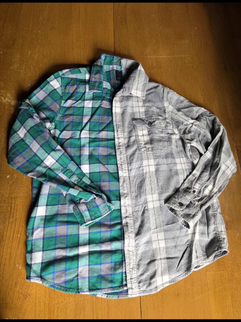 Mismatch Plaid Button-Down Shirt - Green & Gray